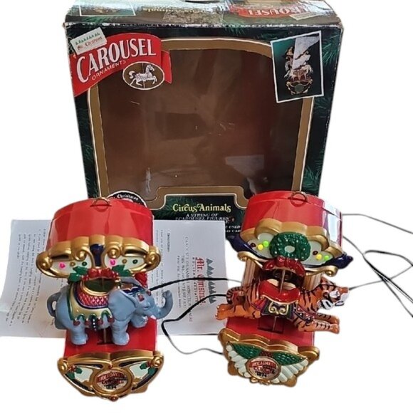Vintage in original box electric Circus Animals Ornament Set not hung Carousel - Picture 3 of 15